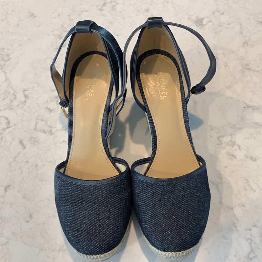 Michael Kors Kendrick wedge. Women's size 7.5 Navy denim.